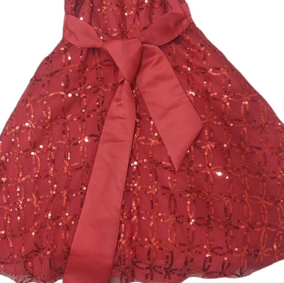 Girls Holiday Dress Candy Apple Red A-line Christmas Event Sequined Formal Sz 5 - Picture 4 of 5